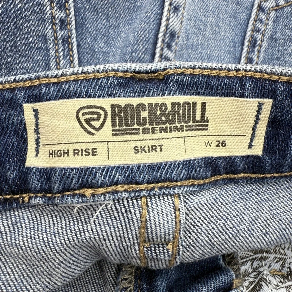 Rock & Roll Denim Skirt High Rise Frayed Hem Stretch‎ Blue Women's 26